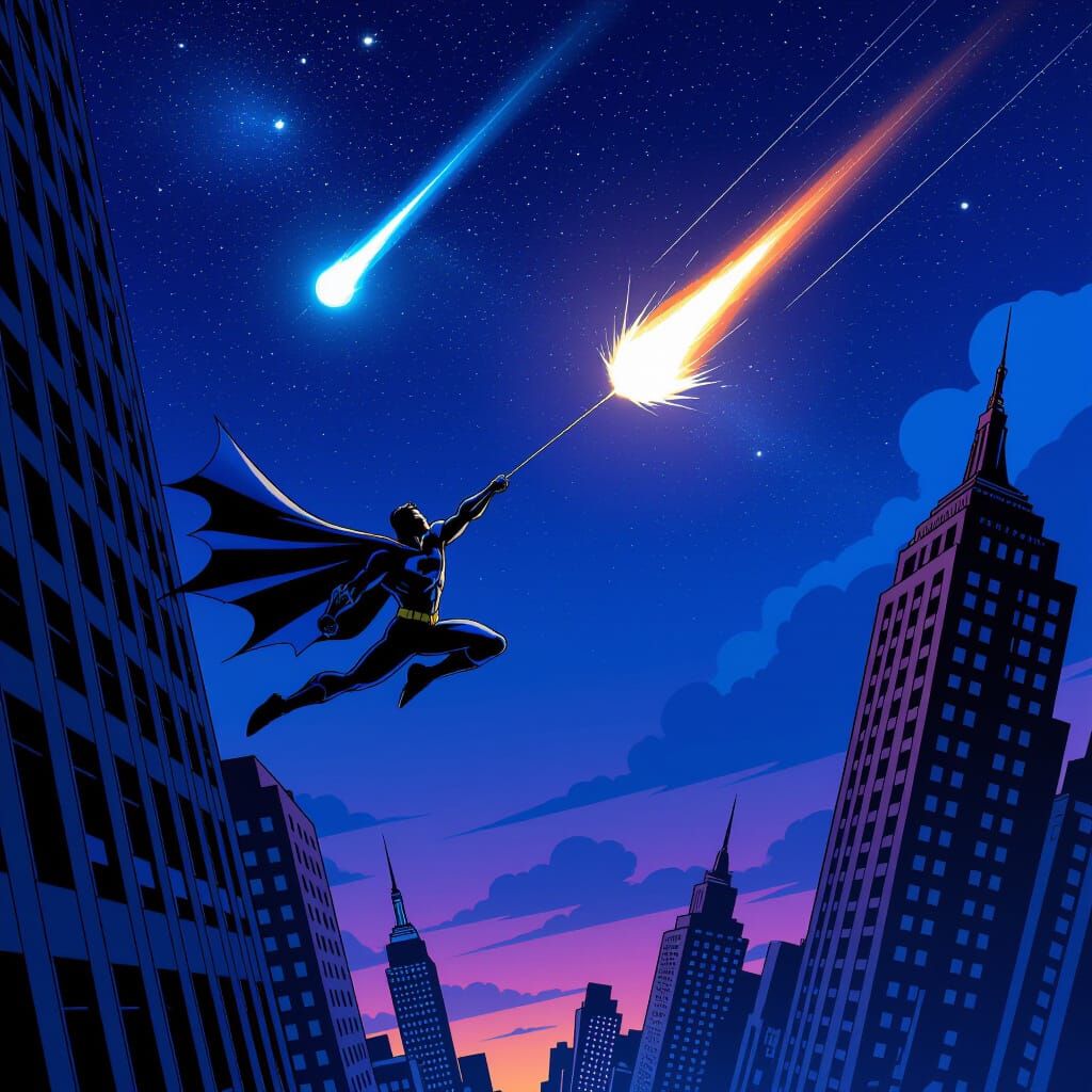 DC Comics Hero Leaps Between Skyscrapers with Comet