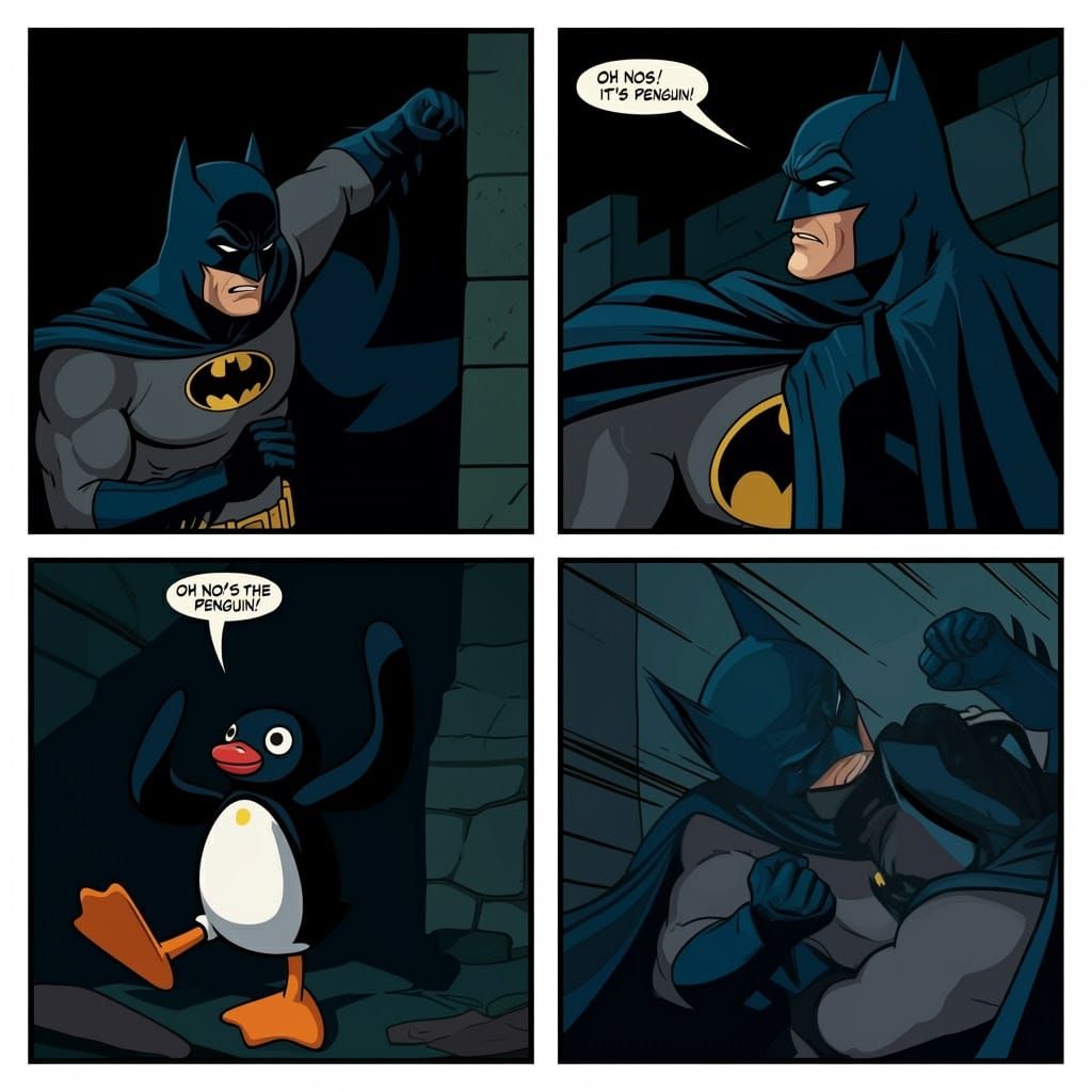 Batman Battles Penguin in Humorous Comic Strip