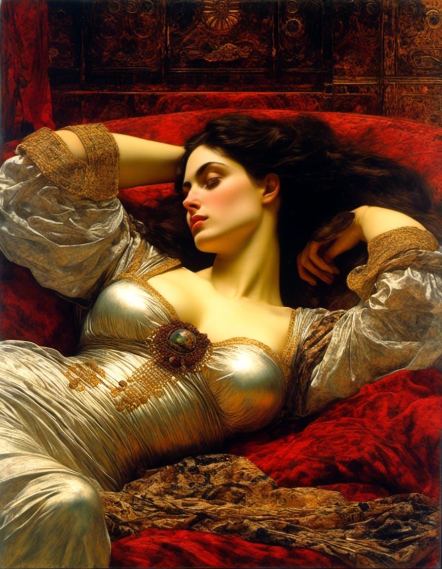 Reclining Woman in Pre-Raphaelite Style