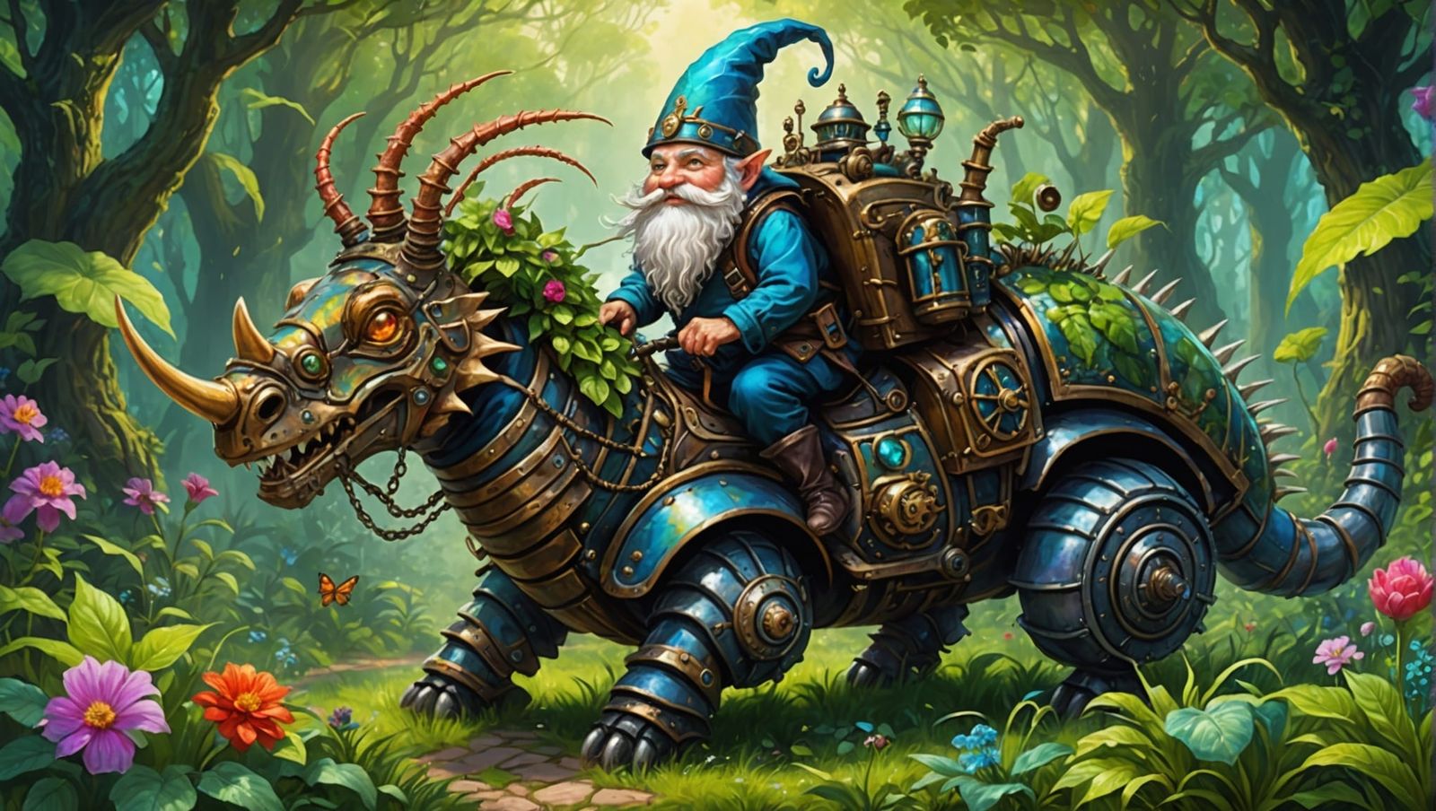 Steampunk Gnome Knight Rides Armored Centipede
