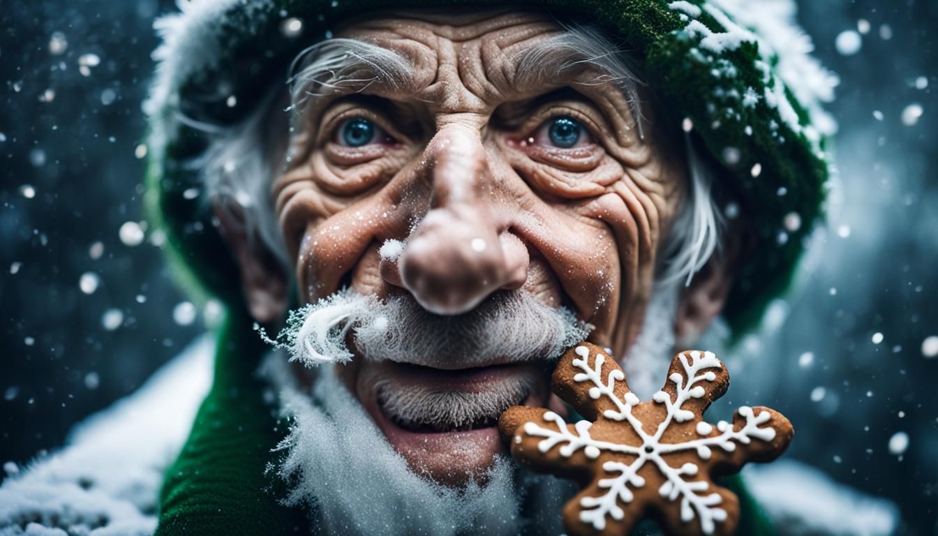 Surreal Christmas Elf Portrait in Whimsical Winter Wonderlan...