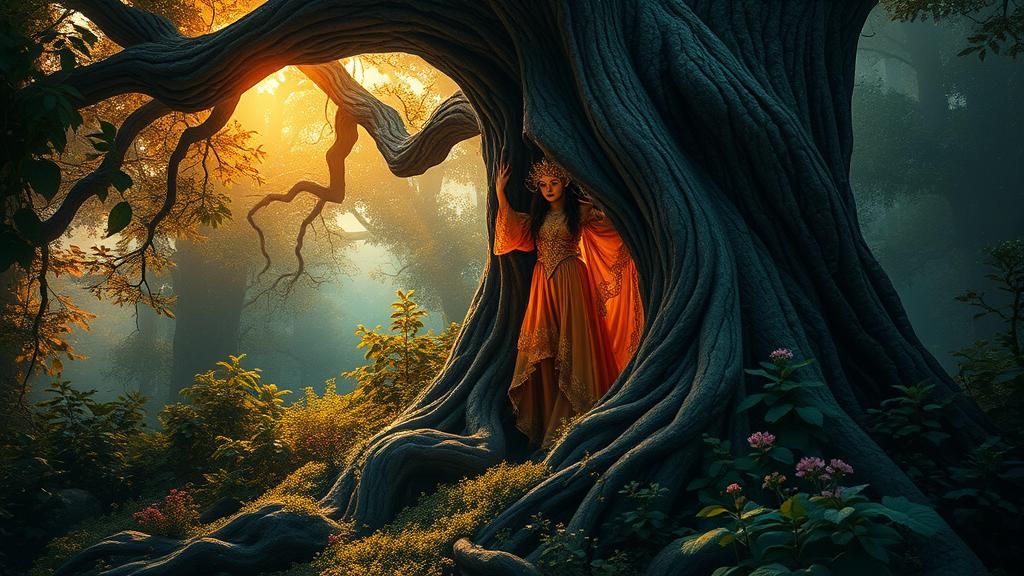 Enchanted BMW Forest: Dryad Emerges in Golden Light