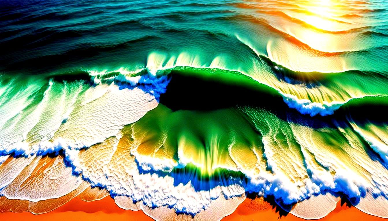 Beach Landscape with Blue Sky and Puffy Clouds