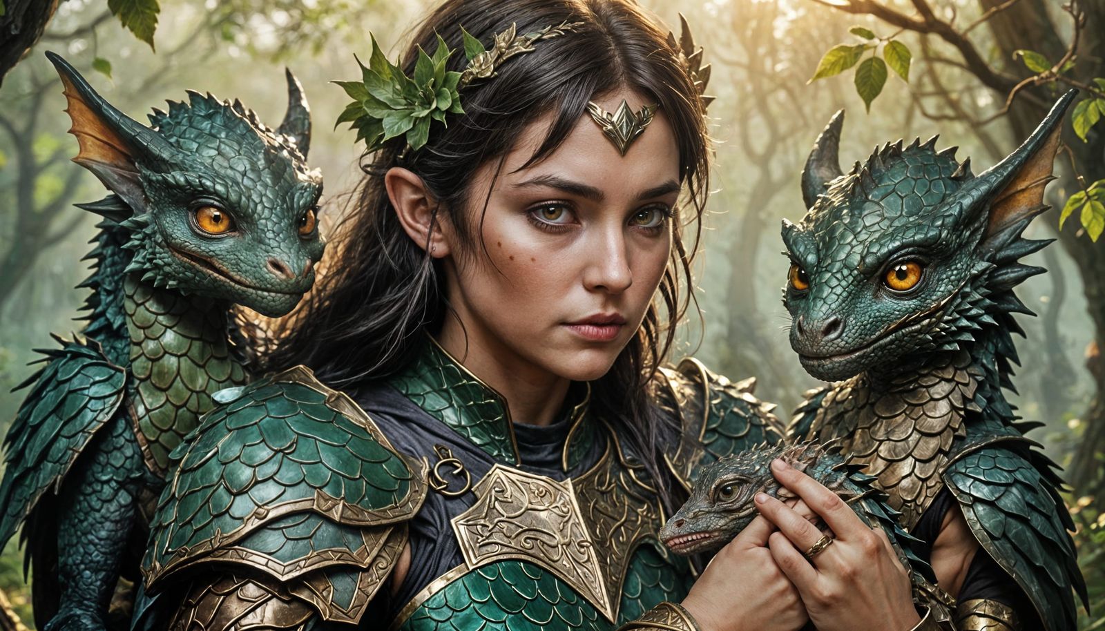 Celtic Goddess Morrigan Caring for Baby Dragons