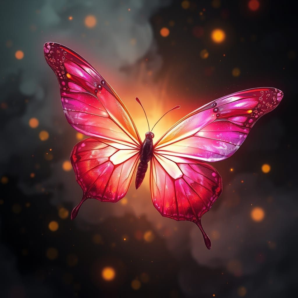 Iridescent Butterfly in Fantasy Landscape, Matte Painting