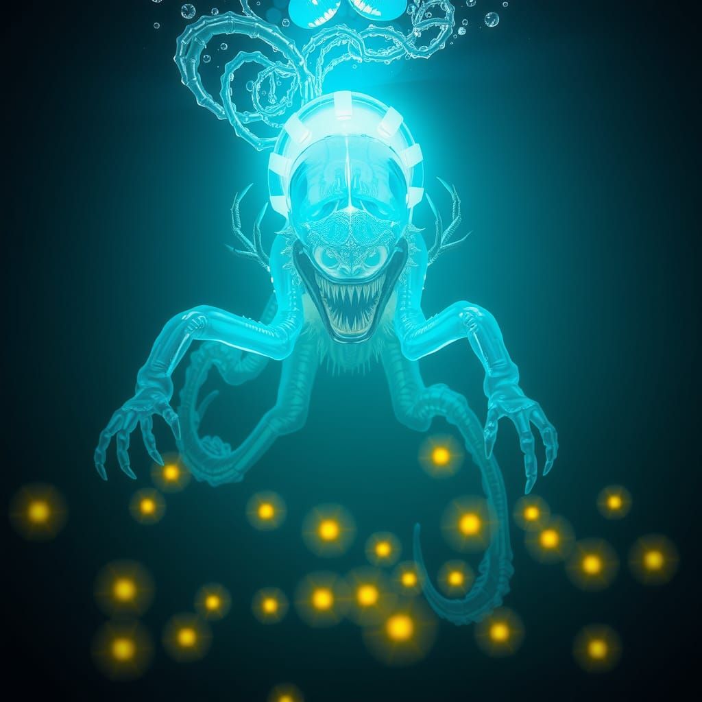 Glowing Transparent Xenomorph in Ocean