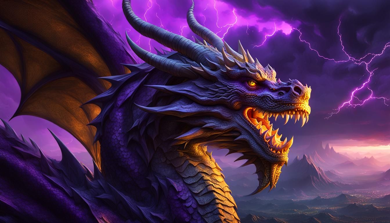 Majestic Purple Dragon King in Stormy Realm