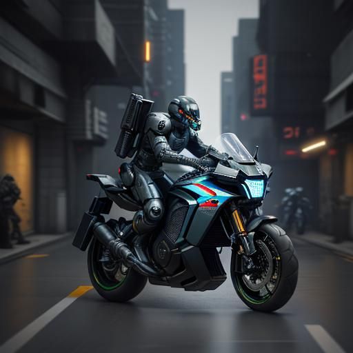 Armored Police Robot in Cyberpunk 3D Rendering