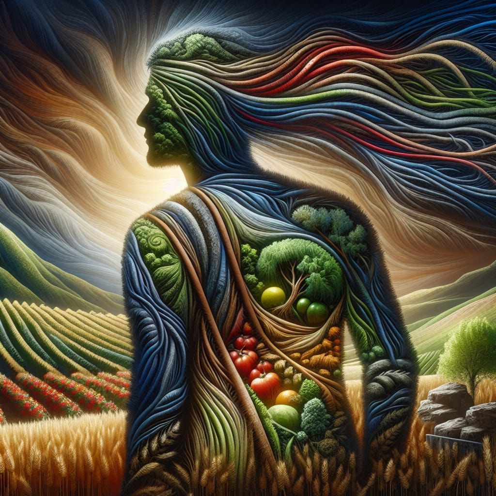 Surreal Farmland Concept Art with Man and Woman