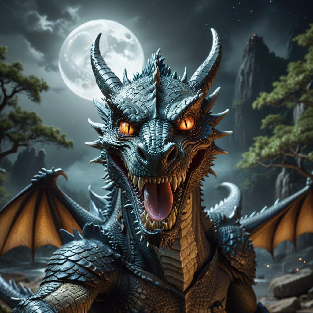 Dragon Selfie Under a Wild Moon