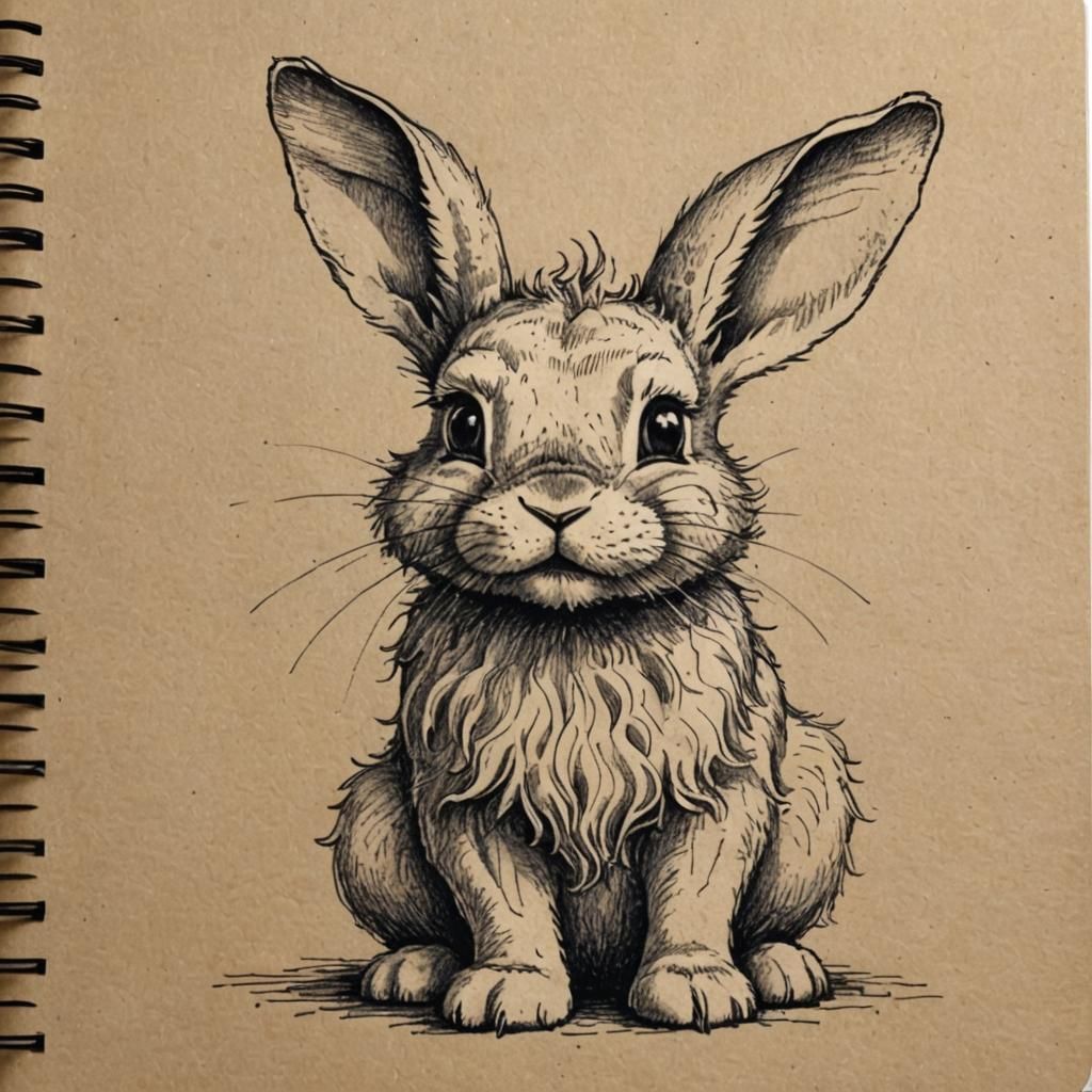 Whimsical Bunny Sketch in Pen and Ink