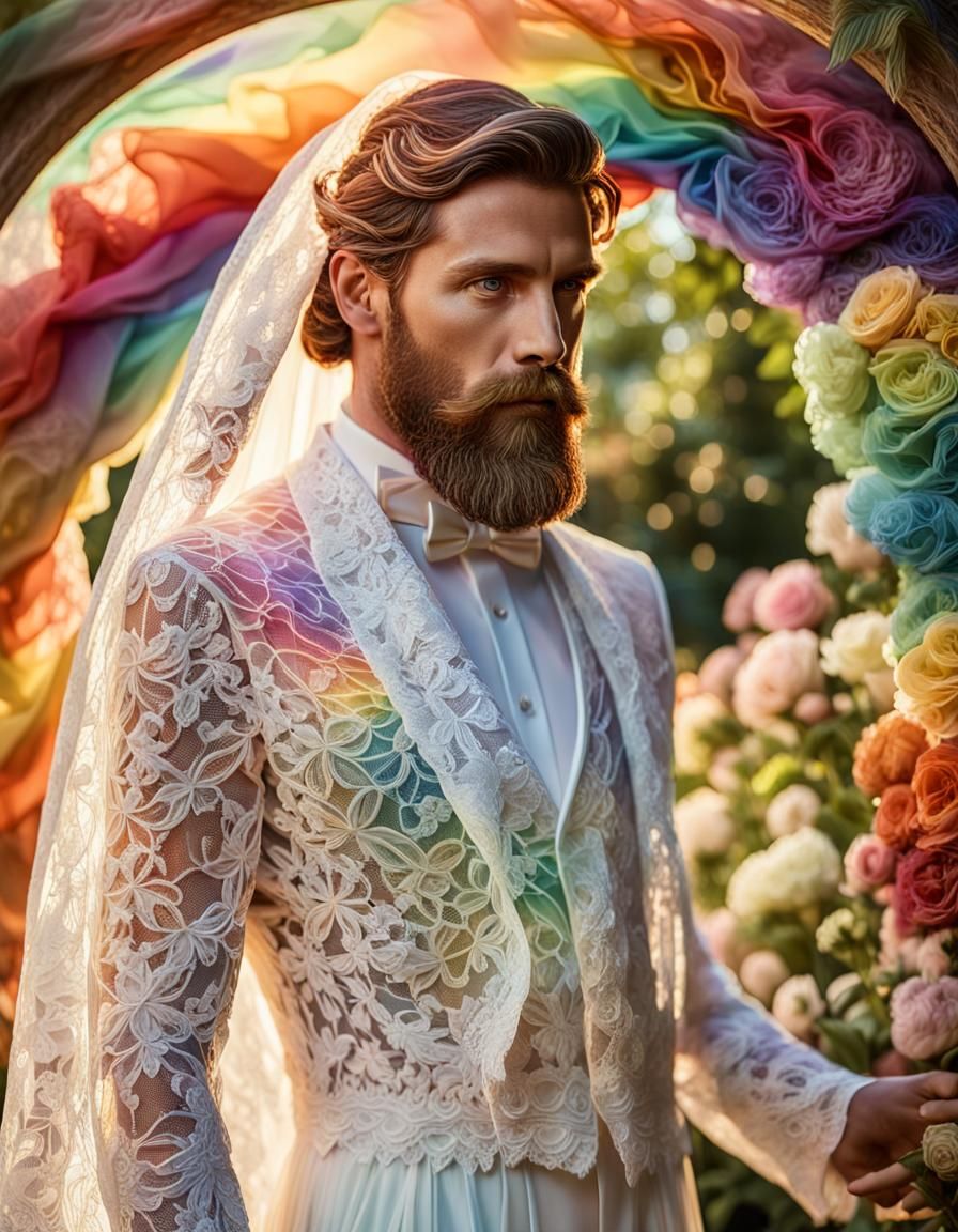 Male Bride in Lace Gown: Vivid Digital Portrait