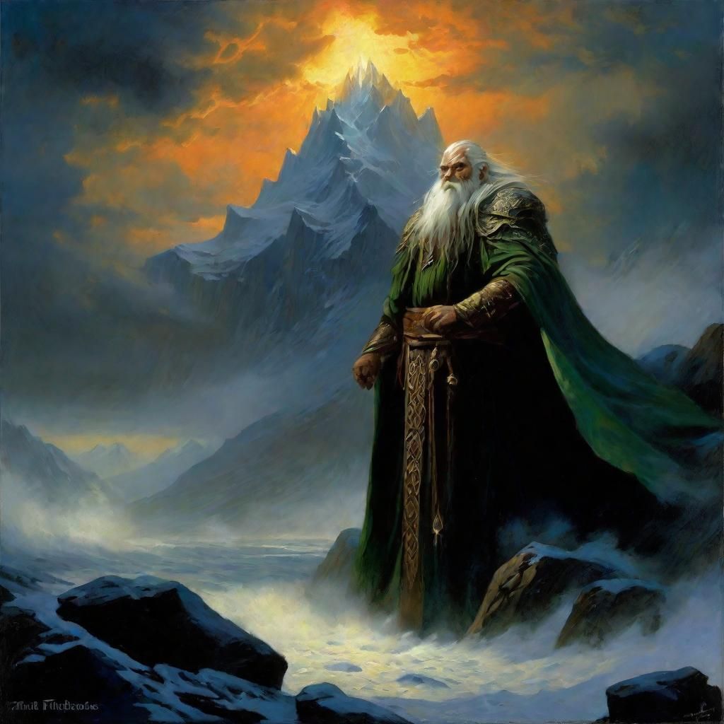 Elvish Storm King Defending Stormspike as Impasto Painting