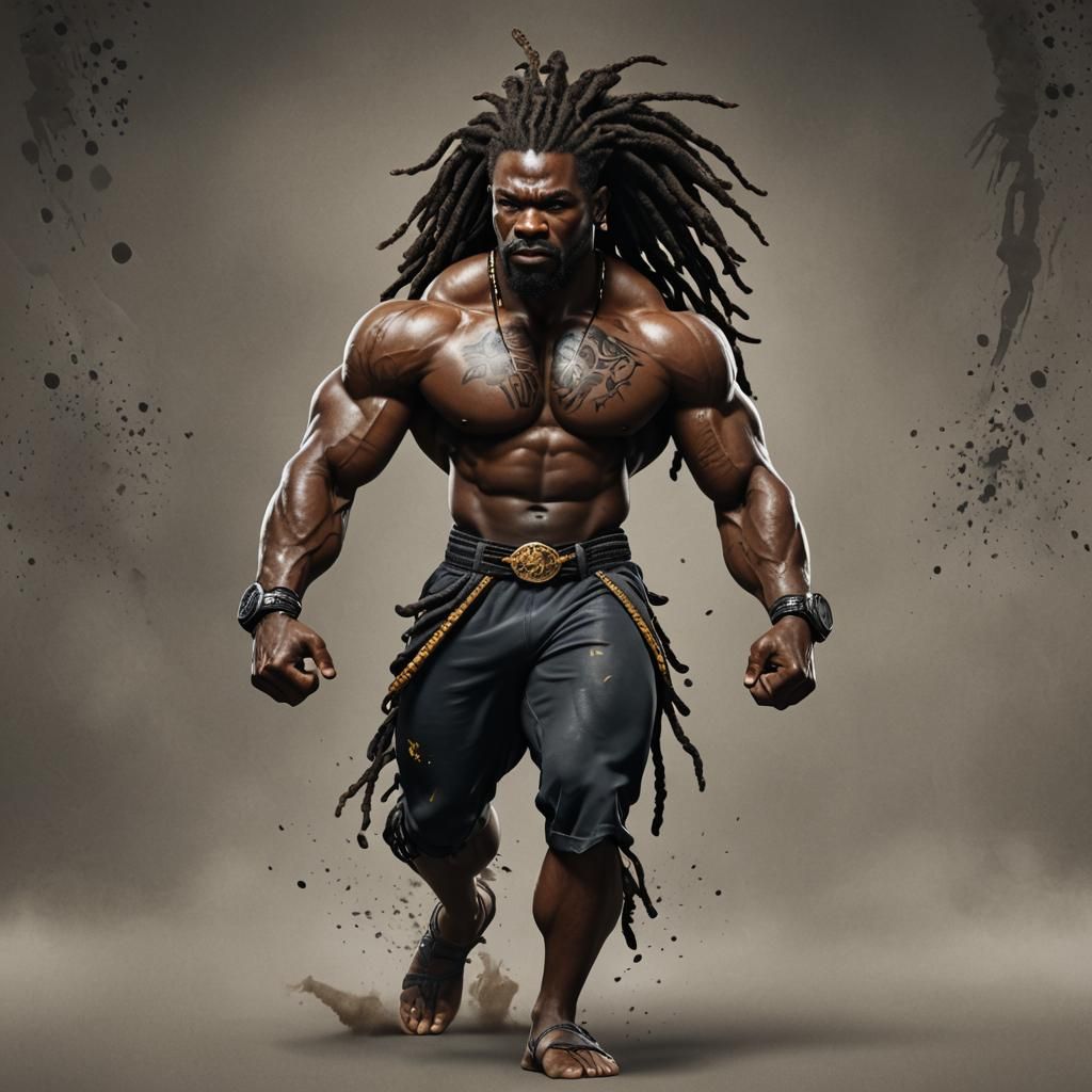 Black MMA Fighter: Detailed Fantasy Concept Art