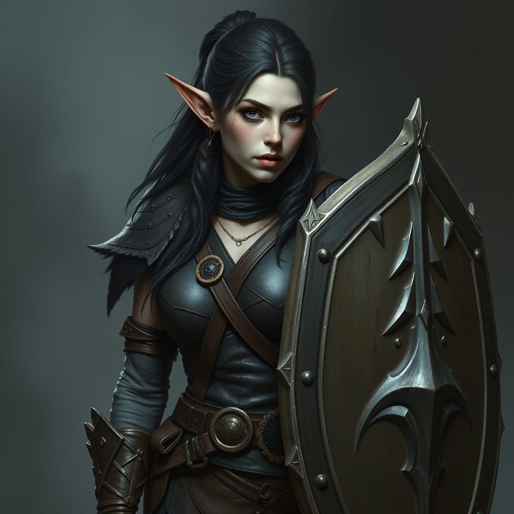 Half-Orc Half-Elf Female Warrior in Leather Armor