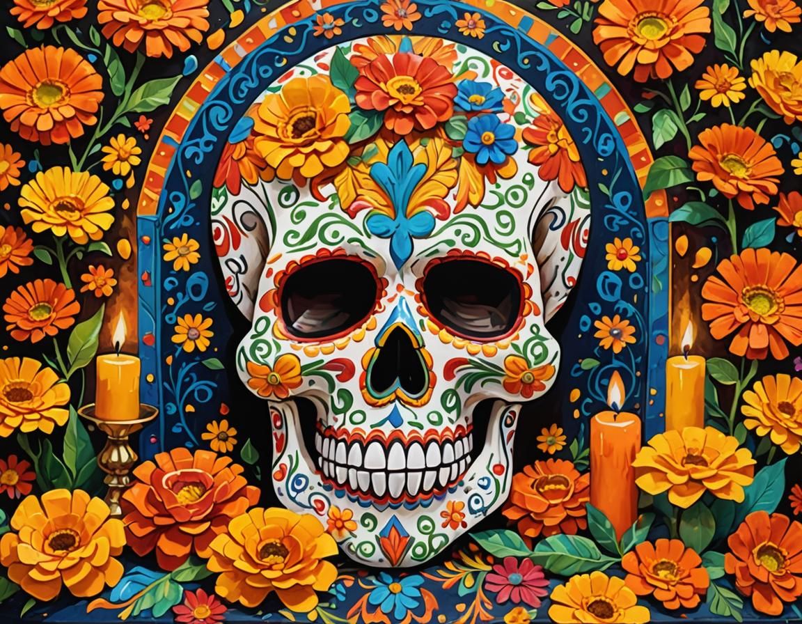 Day of the Dead Altar in Gouache Style