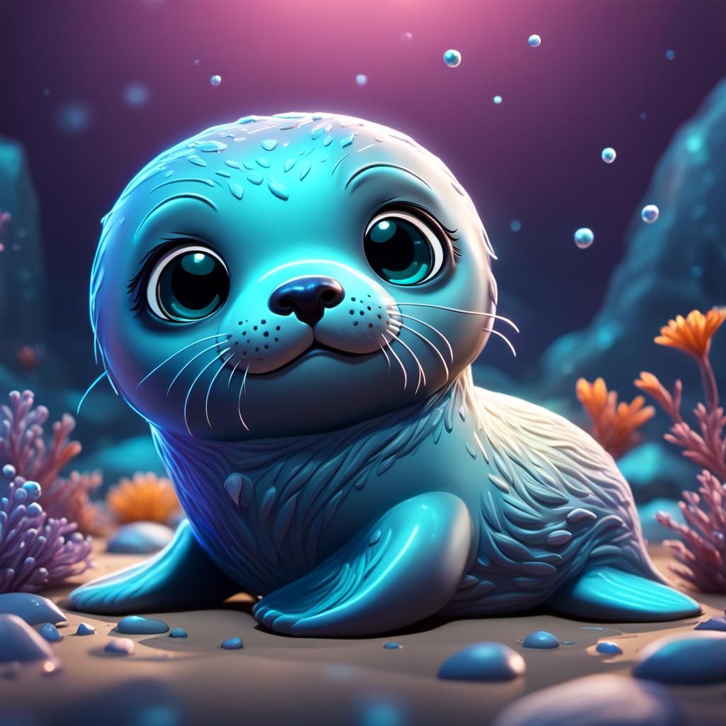 Glowing 3D Chibi Baby Seal Concept Art