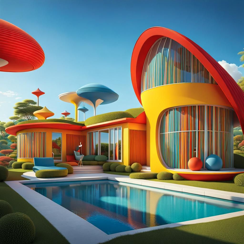 Whimsical Luxury Bungalow in Surreal Art Style