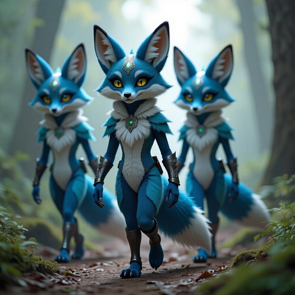 Fox-Like Alien Humanoids in Digital Art Style