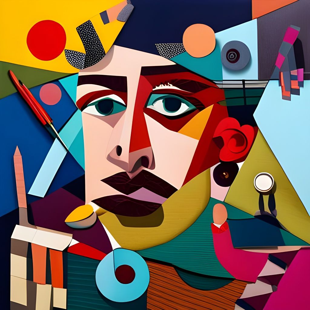 Picasso-Inspired Vibrant Collage Art Piece