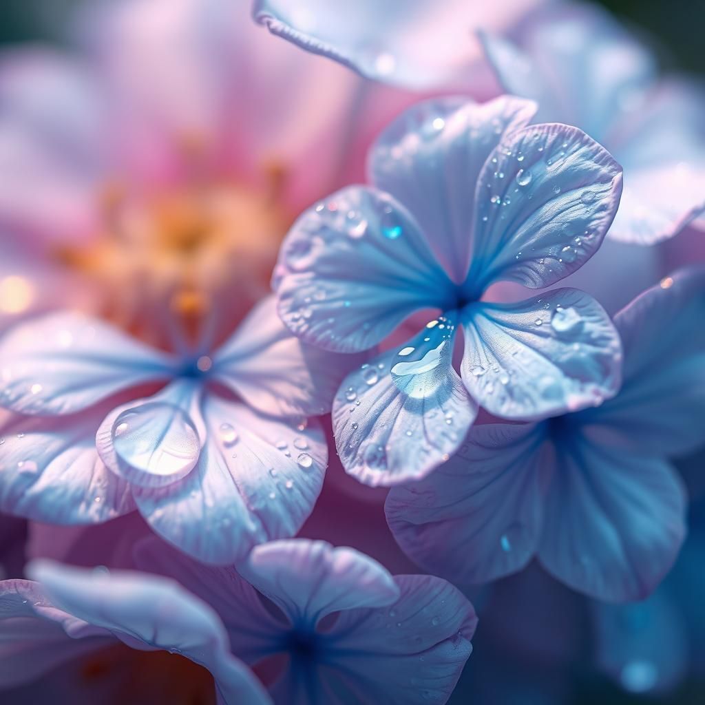 Iridescent Flowers Glistening with Raindrops