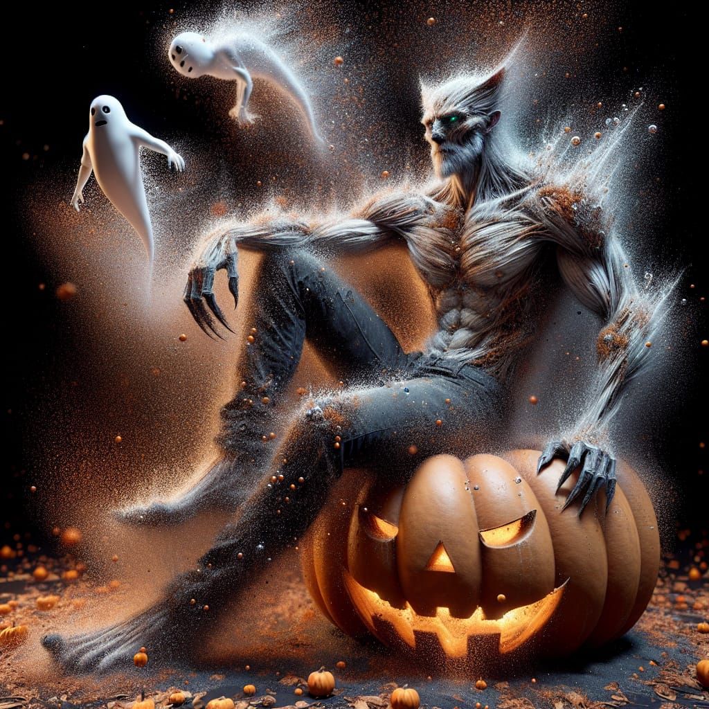 Grime Covered Creature on Jack-o'-Lantern with Ghost