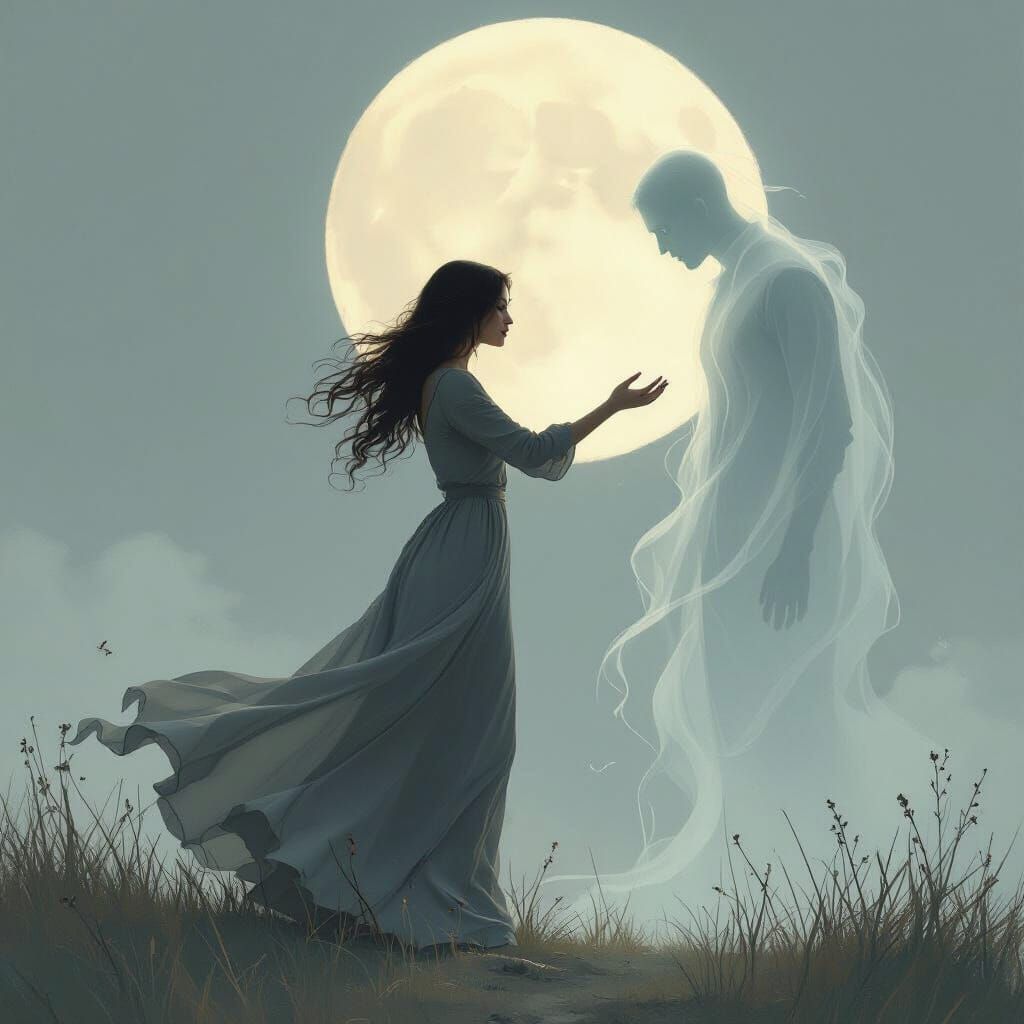 Sorrowful Woman Reaching for a Ghostly Figure