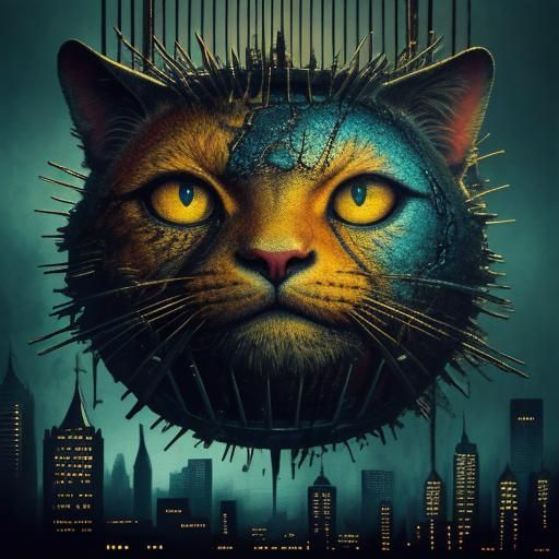 Surrealist Close-Up of Distressed Animal in Cage