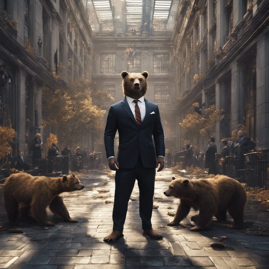 Bear in Suit on Wall Street: Detailed Matte Painting