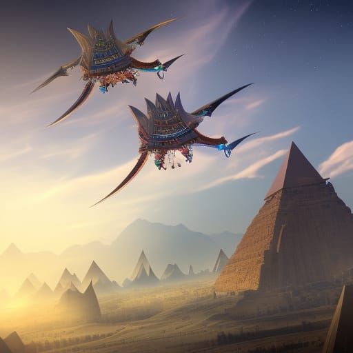 Fantastical Flying Pyramids in Detailed Digital Painting