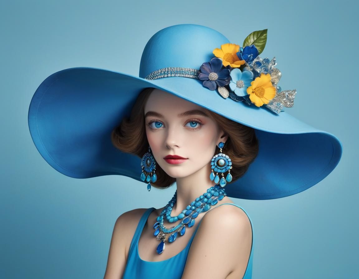 Whimsical Woman in Blue Hat: A Professional Portrait