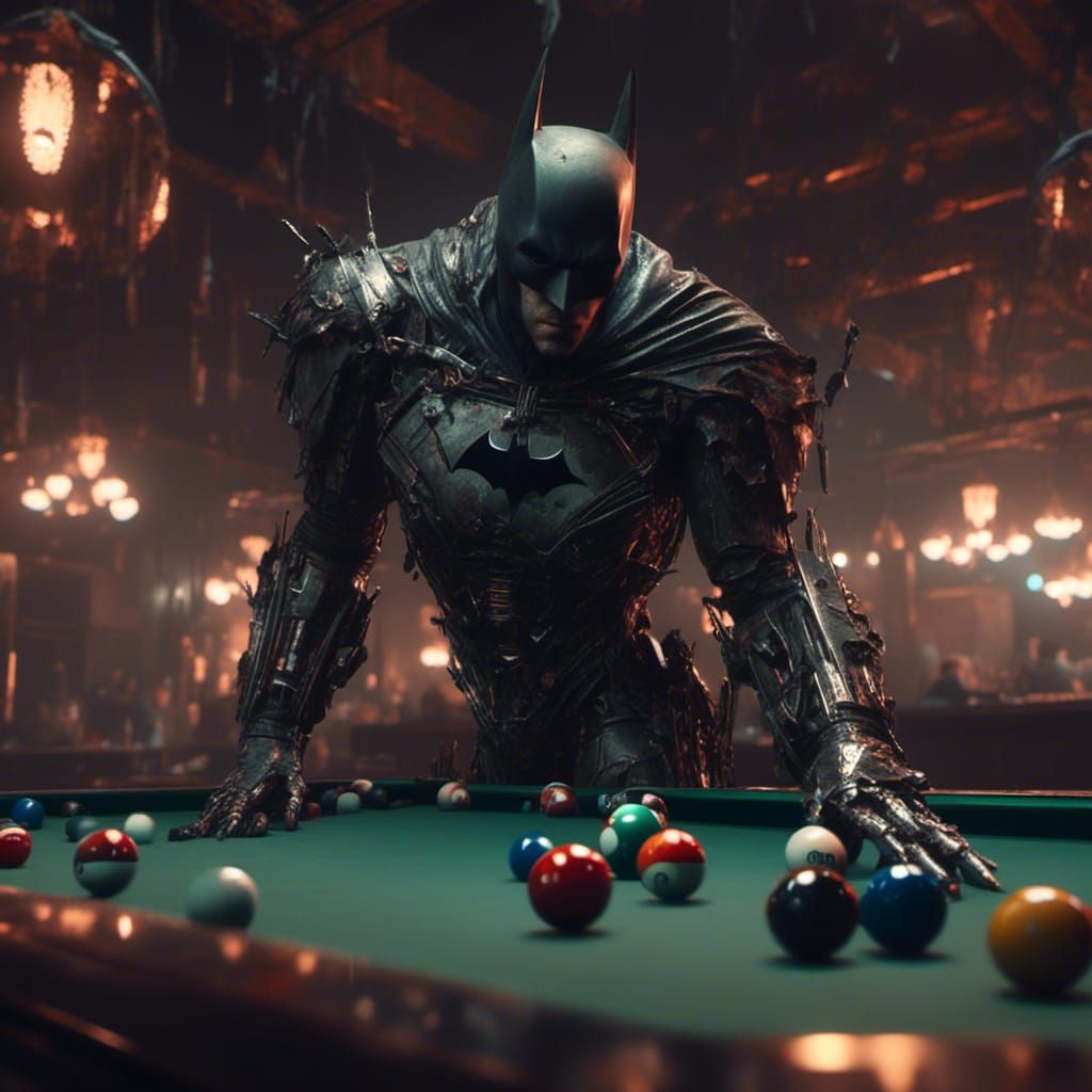Batman Plays Pool in Crowded Sci-Fi Bar
