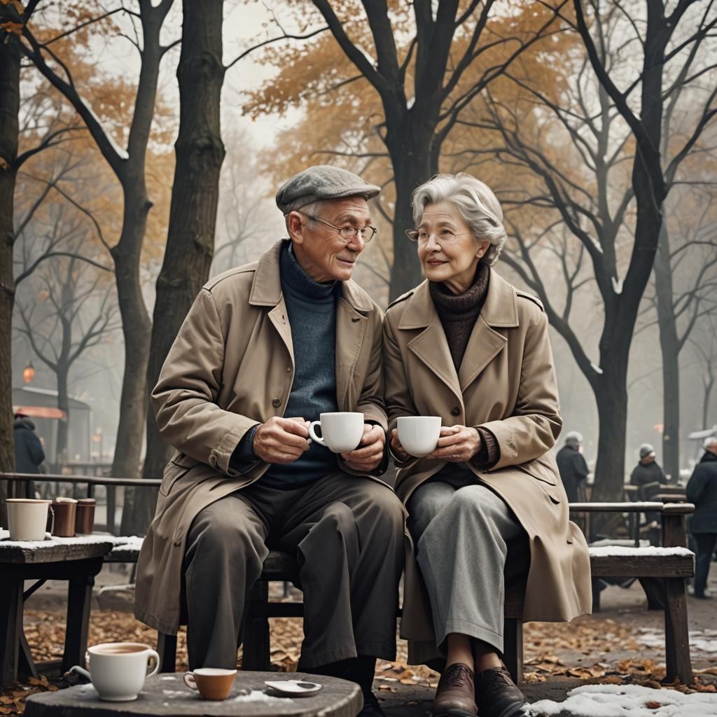 Cozy Couple Enjoying Coffee on a Cold Day