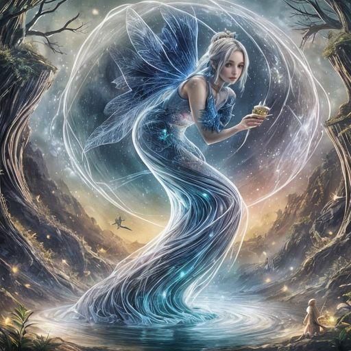 Ethereal Cat Surrounded by Swirling Ghosts