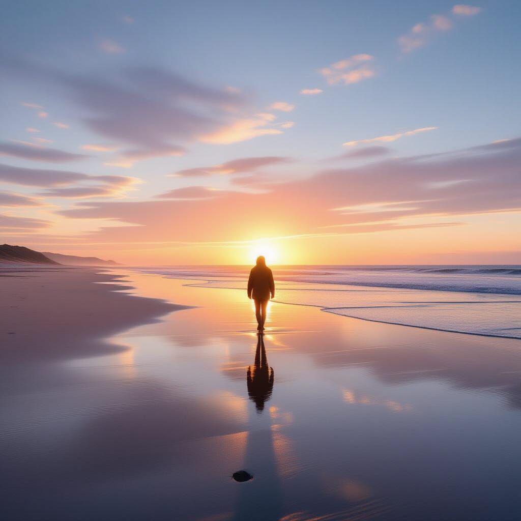 Sunrise Beach: A Minimalist Photorealistic Landscape