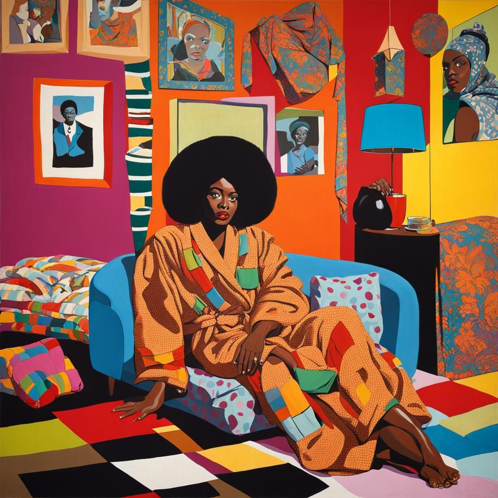 Pop Art Woman in Colorful Boudoir