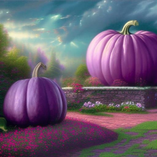 Ethereal Giant Purple Pumpkins in Fantasy Garden