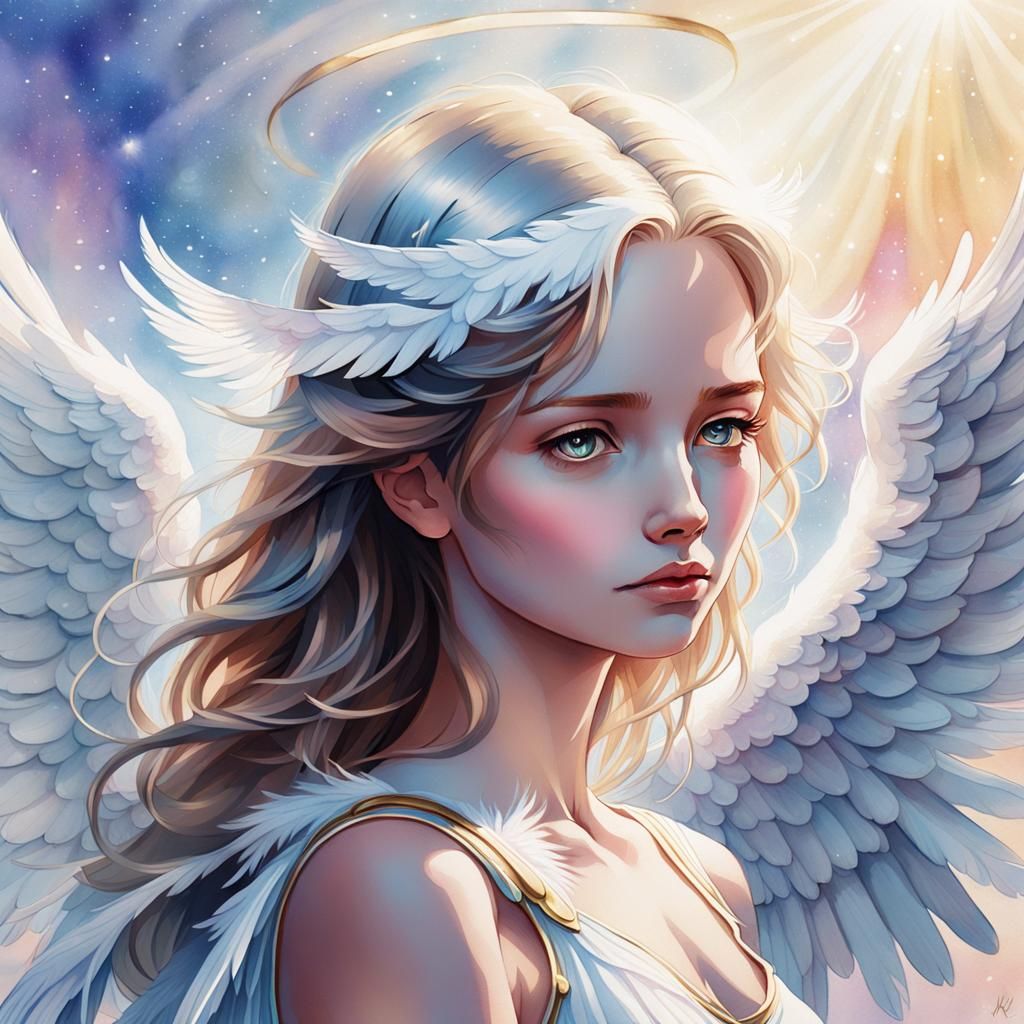 Ethereal Angel in Watercolor with Luminous Halo