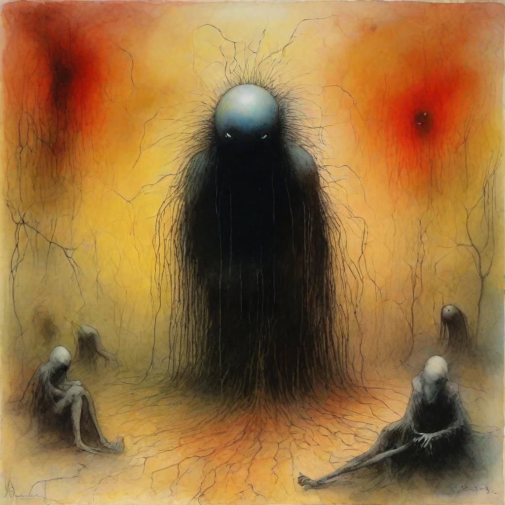 Bogeyman Gouache Painting in Maximalist Style