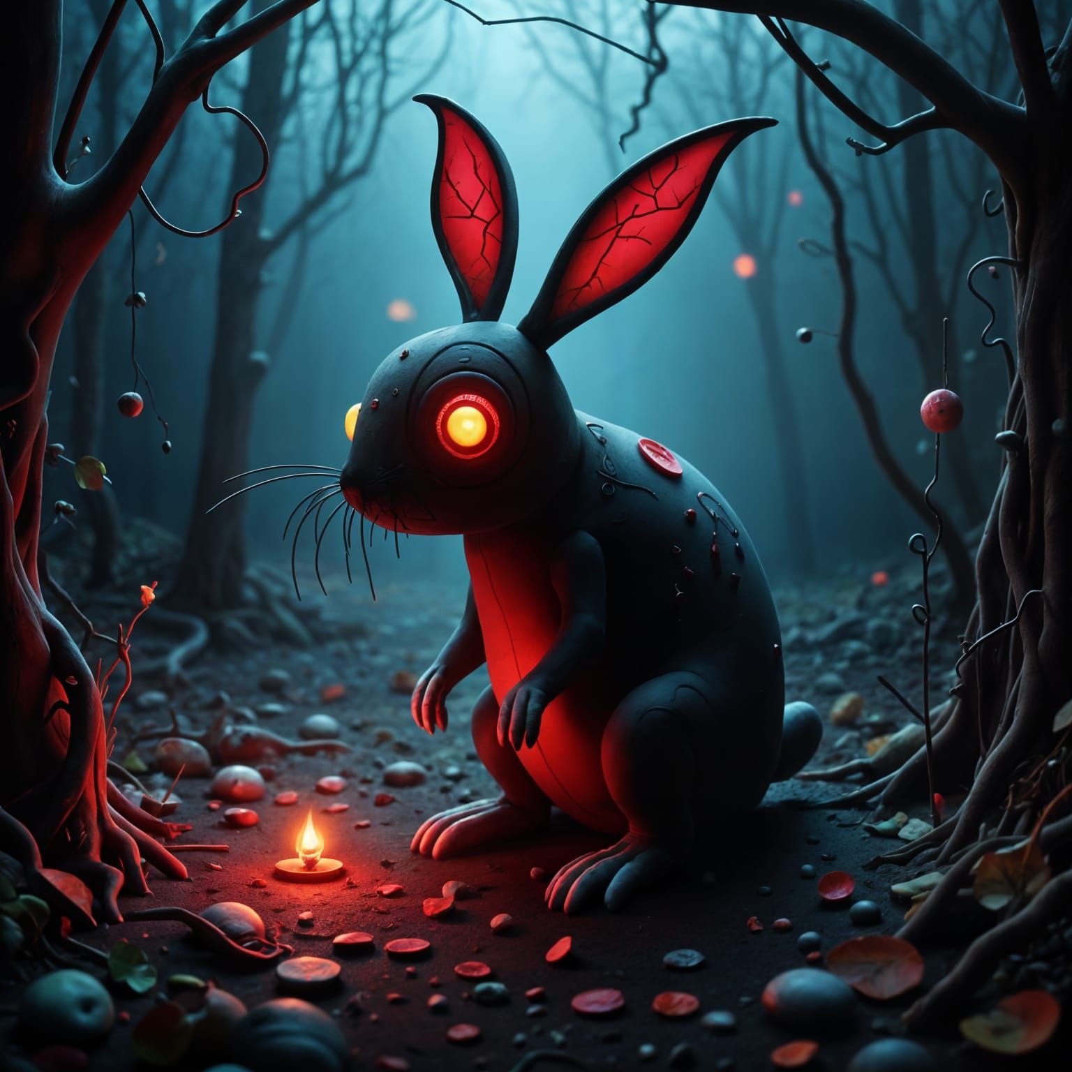 Creepy Vampire Rabbit in Woods