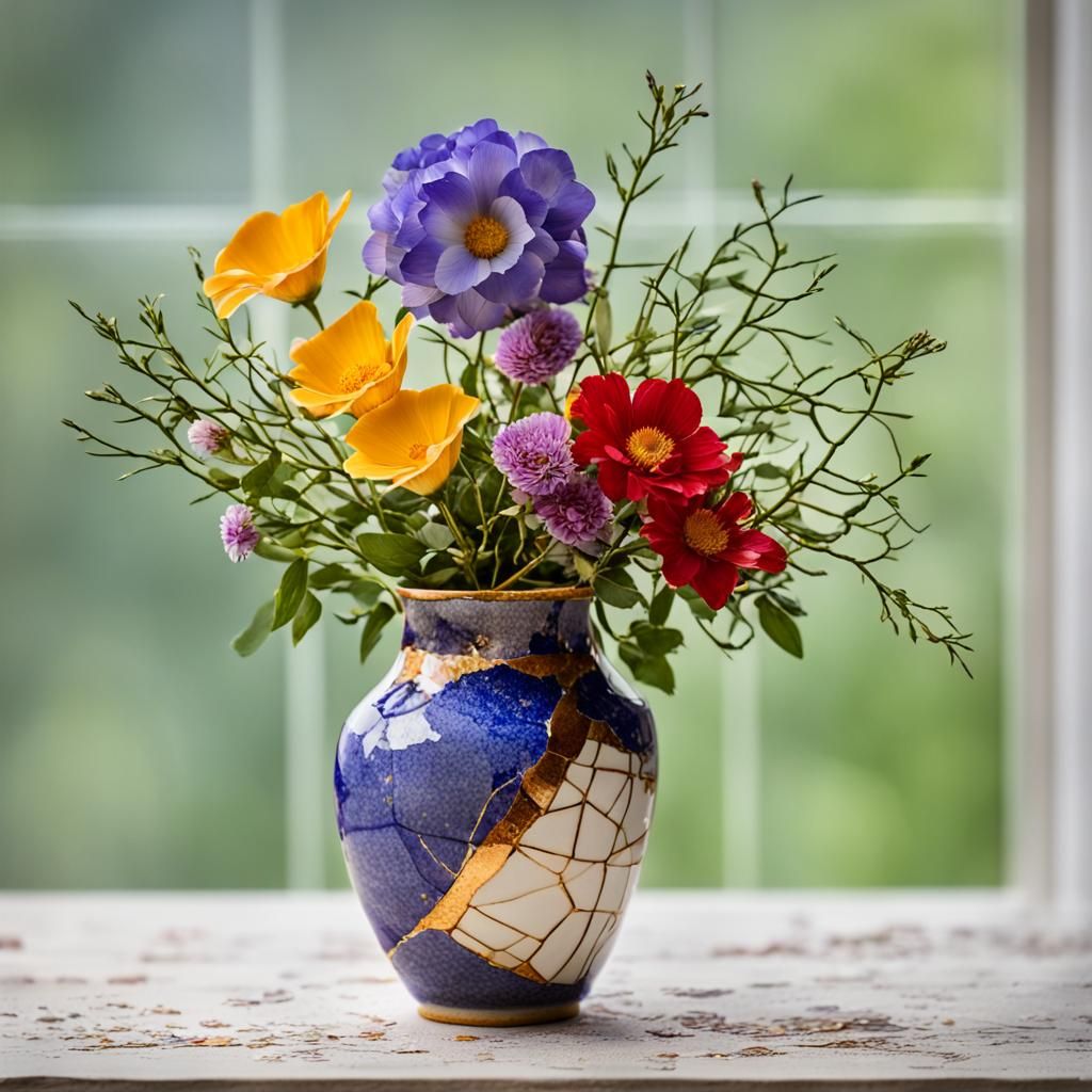 Kintsugi Vase with Floral Arrangement