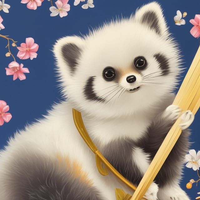 Cute Raccoon Splash Art in Ukiyo-e Style