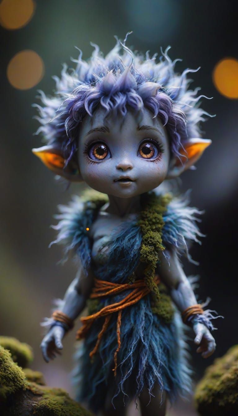 Mystical Dryad in Monk Attire, Under Starry Canyon