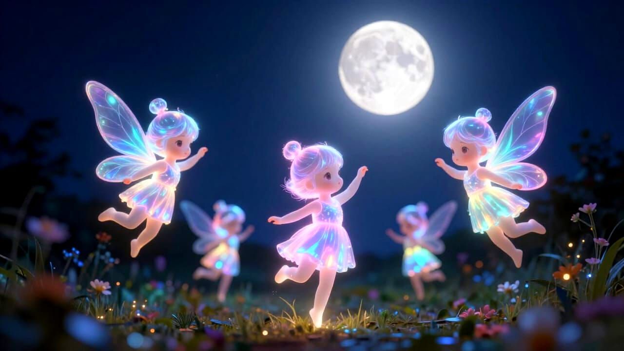 Holographic Fairies Dancing Under a Glowing Full Moon