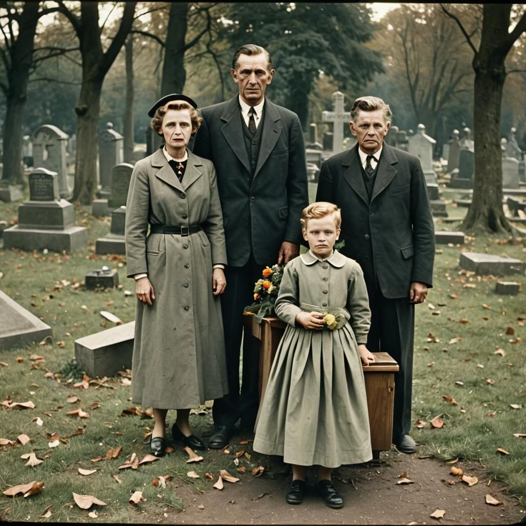 Vintage Photo of Spooky Family at Cemetery