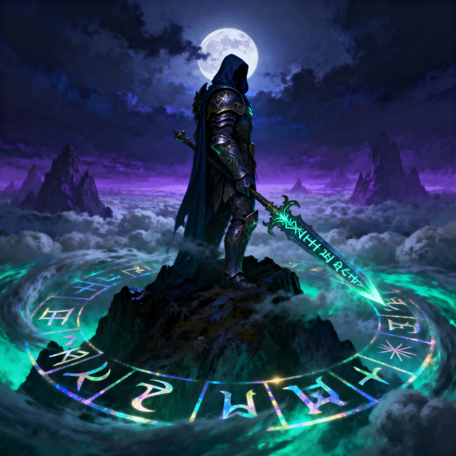 Mystical Warrior Bathed in Moonlight