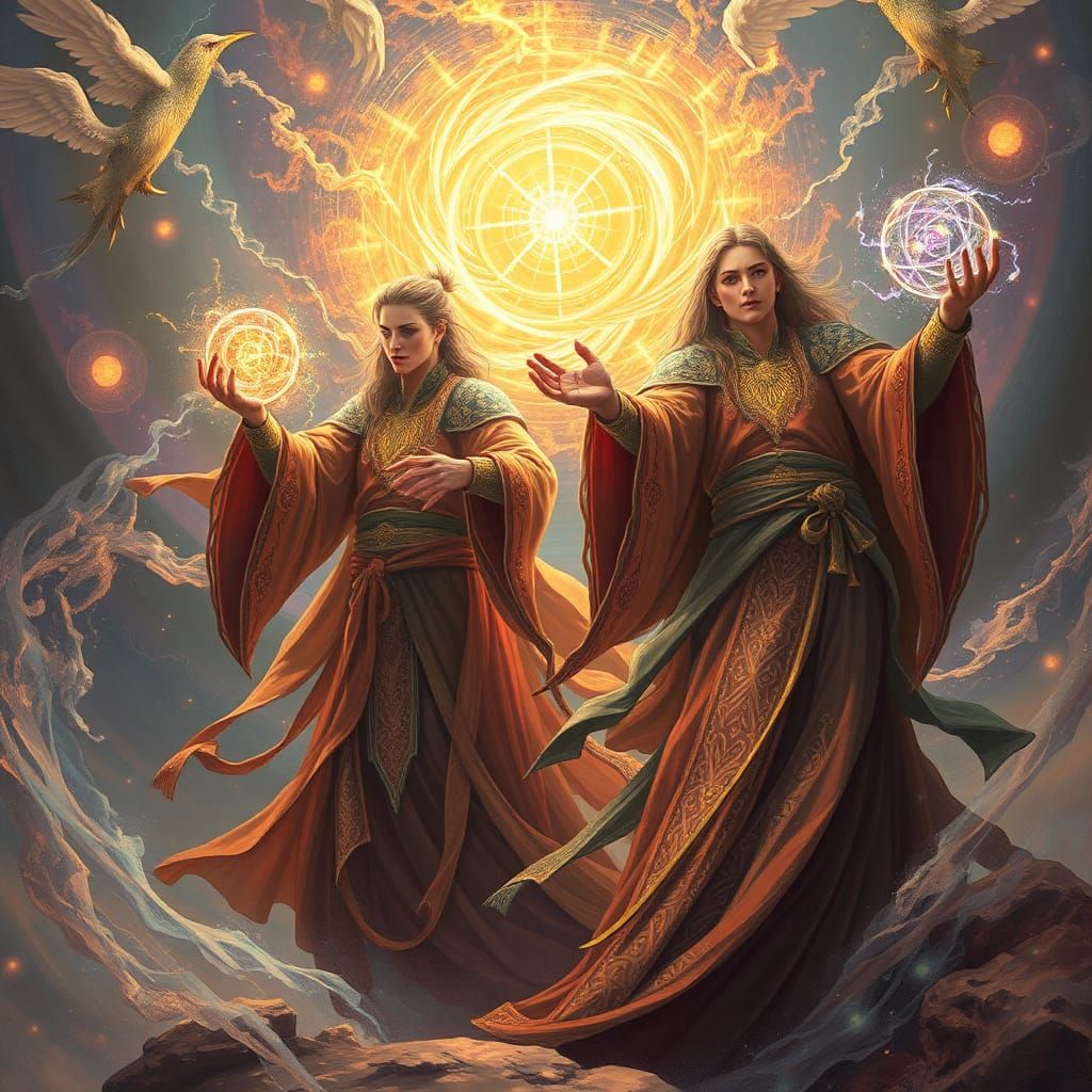 Majestic Mages Weaving Iridescent Magic