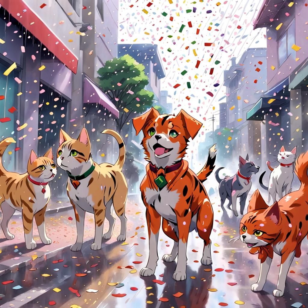 Dogs and Cats Celebrate New Year: Anime Style