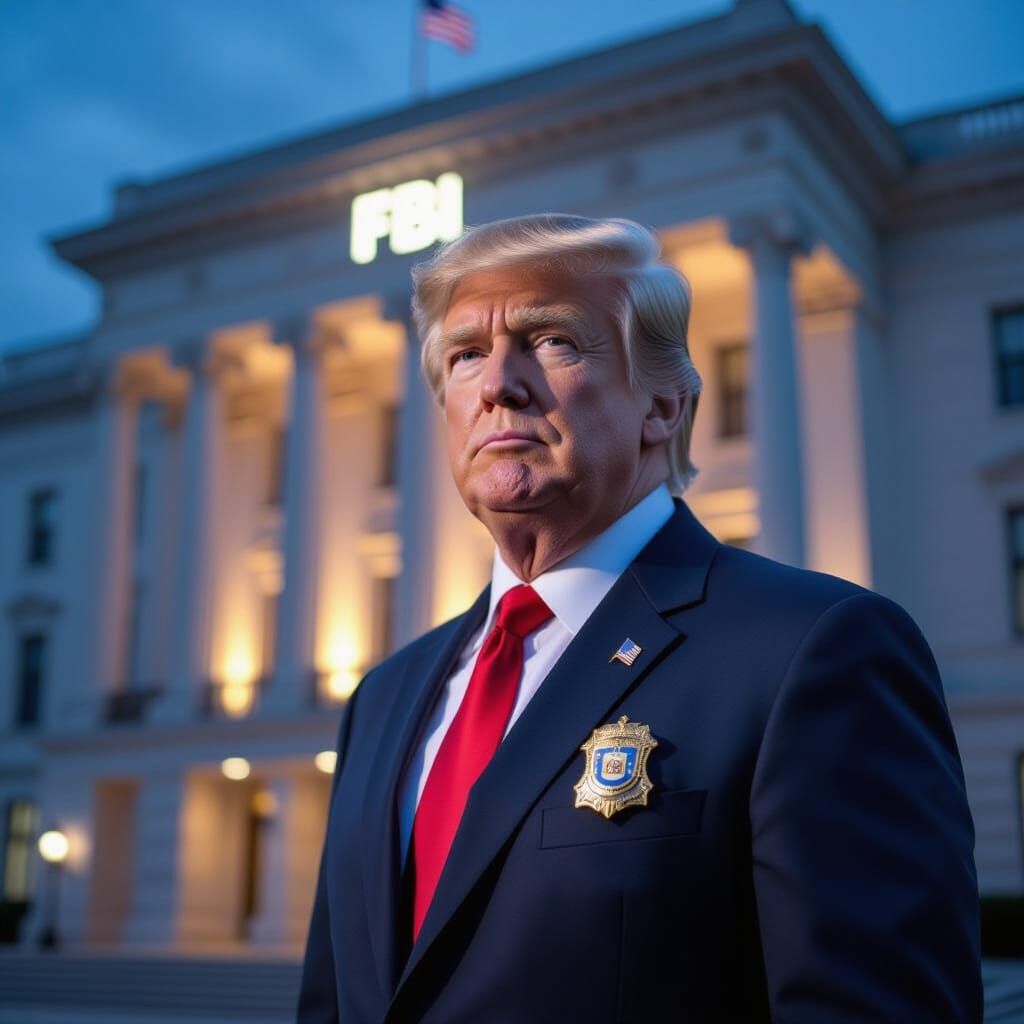 Man Resembling Trump as FBI Agent in Dramatic Lighting