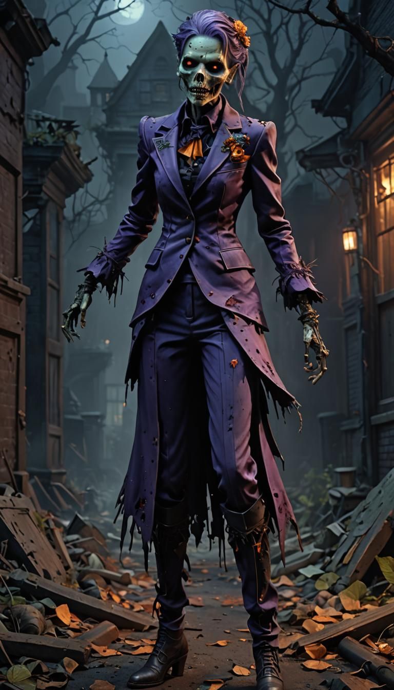 half rotten zombie dressed in an old suit